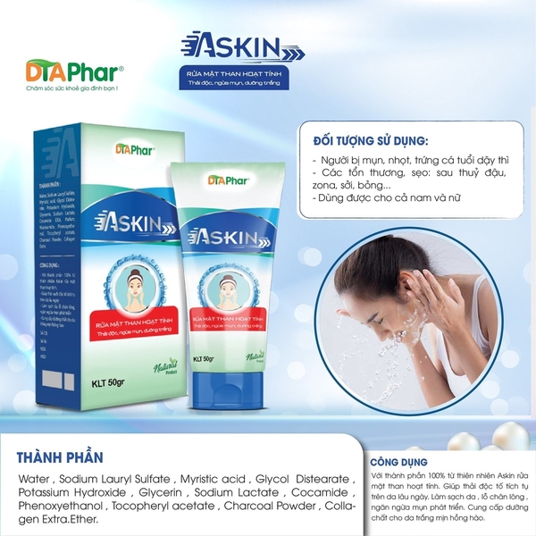 SỮA RỬA MẶT ASKIN HỖ TRỢ LÀM SẠCH DA LỖ CHÂN LÔNG NGĂN NGỪA MỤN PHÁT TRIỂN CUNG CẤP DƯỠNG CHẤT CHO DA TRẮNG MỊN HỒNG HÀO TUÝP 50GR
