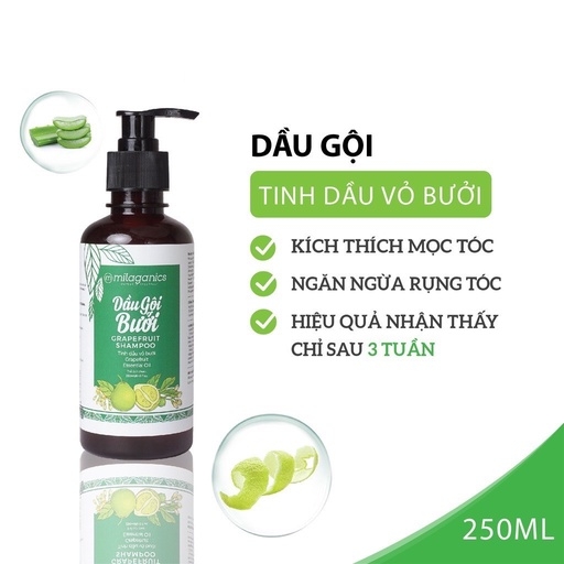 [COMBO MỌC TÓC] DẦU GỘI 250ML & SERUM TINH DẦU BƯỞI 100ML KÍCH THÍCH MỌC TÓC, NGỪA RỤNG - MILAGANICS
