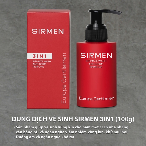 DUNG DỊCH VỆ SINH NAM 3 IN 1 SIRMEN EUROPE GENTLEMEN HƯƠNG NƯỚC HOA CHÂU ÂU NAM TÍNH QUYẾN RŨ DÒNG CAO CẤP 100G - SIRMEN