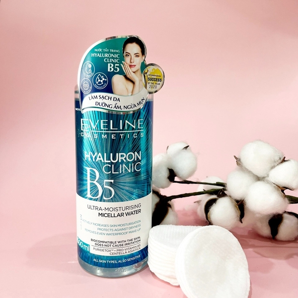 [ TẶNG SERUM 5% GLYCOL ] NƯỚC TẨY TRANG EVELINE HYALURONIC CLINIC B5 DƯỠNG ẨM DA 500ML