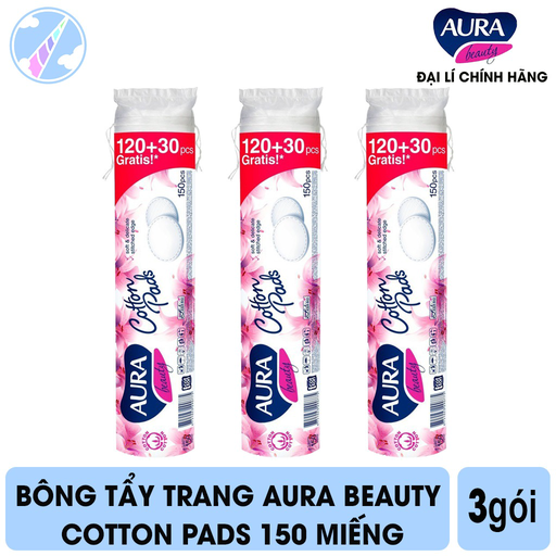 COMBO3 BÔNG TẨY TRANG CHÍNH HÃNG 150 MIẾNG- AURA