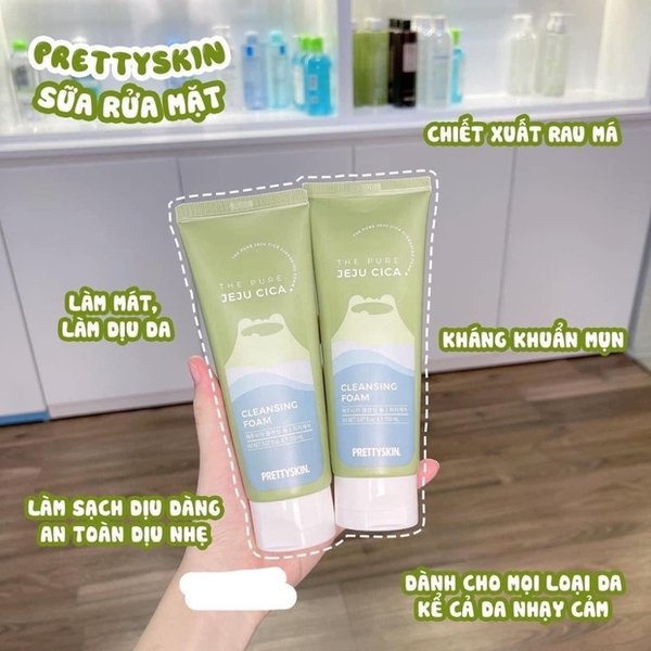 SỮA RỬA MẶT RAU MÁ PRETTY SKIN HÀN QUỐC THE PURE JEJU CICA CLEANSING FOAM 150ML