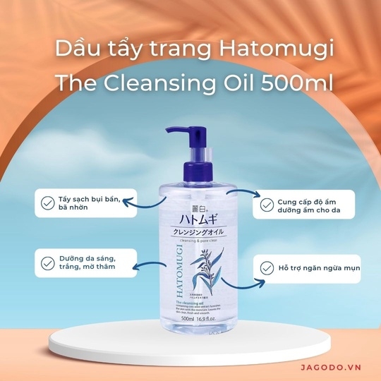DẦU TẨY TRANG DƯỠNG ẨM VÀ LÀM SÁNG DA 500ML/CHAI - HATOMUGI