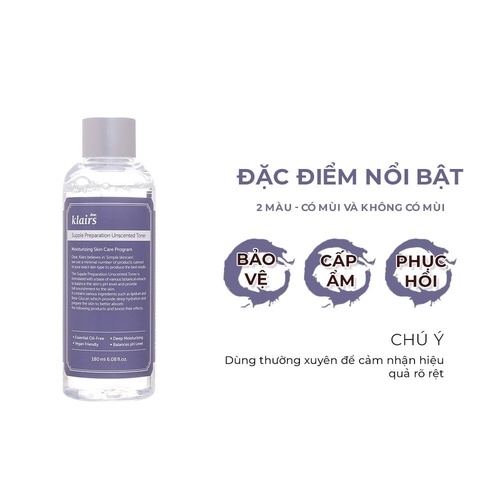 NƯỚC HOA HỒNG KHÔNG MÙI SUPPLE PREPARATION UNSCENTED TONER 180ML - KLAIRS