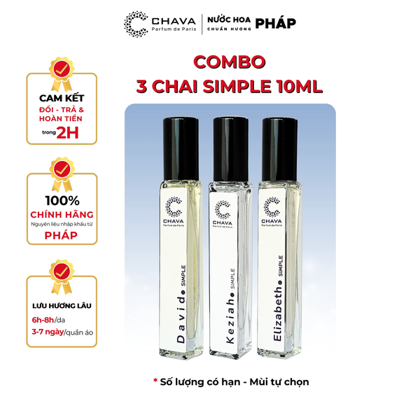 COMBO 3 CHAI NƯỚC HOA SIMPLE 10ML BẤT KỲ - CHAVA