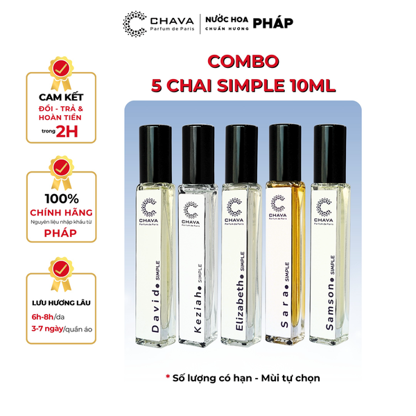 COMBO 5 CHAI NƯỚC HOA SIMPLE 10ML BẤT KỲ - CHAVA