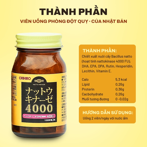 Viên Uống Chống Tai Biến Nattokinase ORIHIRO 60 viên - 4000FU-nhật