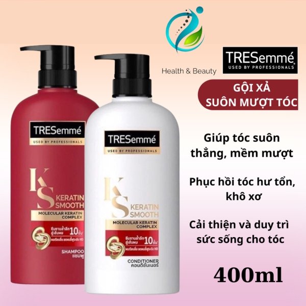 Combo Dầu Gội, Dầu Xả TRESemmé Keratin Smooth Keratinbond+ Cho Tóc Khô Xơ Rối Vào Nếp Suôn Mượt 640g,620g-THÁI LAN