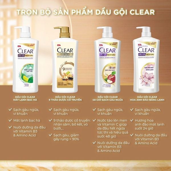 Dầu gội đầu Clear sạch gàu ngứa và vi khuẩn suốt 48 Giờ 630g