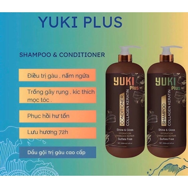 Dầu gội xả keratin yuki plus 2000ml chống rụng tóc mềm mượt