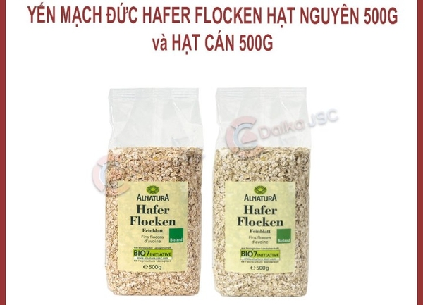 Yến mạch đức haferflocken loại hạt nguyên 500g và hạt cán 500g
