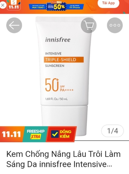 Kem chống nắng lnnisfree  lntrnsive Long Lasting Sunscreen Ex-50ml