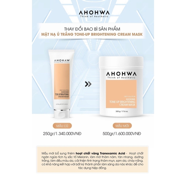 Ủ Trắng Dạng Kem AHOHAW Tone-Up Brightening Cream Mask 20g