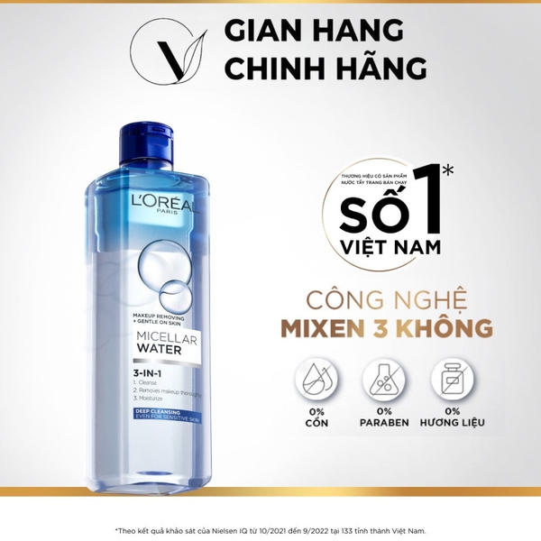 Nước tẩy trang và làm sạch sâu 3-in-1 L’Oreal Paris Micellar Water 400ml