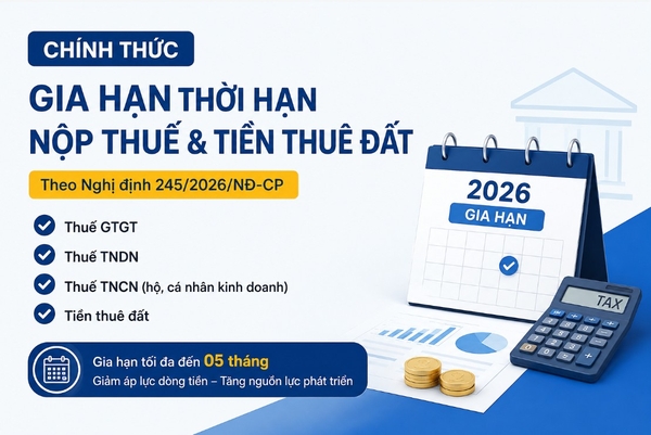 Nghị định 245/2026/NĐ-CP: Gia hạn thời hạn nộp thuế GTGT, TNDN, TNCN và tiền thuê đất năm 2026