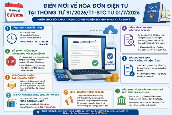 Điểm mới về hóa đơn điện tử tại Thông tư 91/2026/TT-BTC từ 01/7/2026