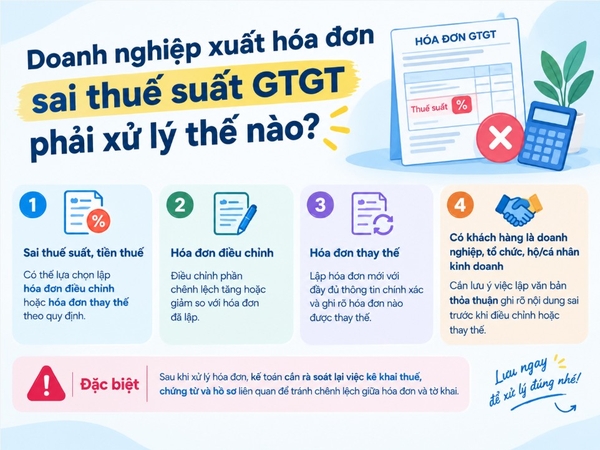 Doanh nghiệp xuất hóa đơn sai thuế suất GTGT phải xử lý thế nào?