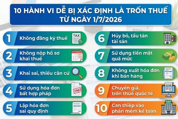 Luật Quản lý thuế 2025: 10 hành vi dễ bị xác định là trốn thuế từ ngày 1/7/2026