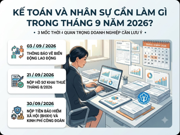 Lịch công việc kế toán, nhân sự tháng 9/2026: Doanh nghiệp cần lưu ý những gì?