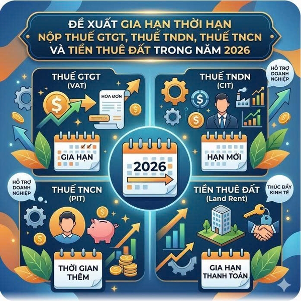 Đề xuất gia hạn thời hạn nộp thuế GTGT, thuế TNDN, thuế TNCN và tiền thuê đất trong năm 2026
