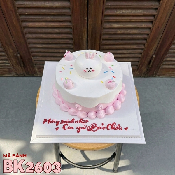 Bánh kem BK2603 thỏ trắng hồng ngọt ngào mừng sinh nhật con gái nhỏ
