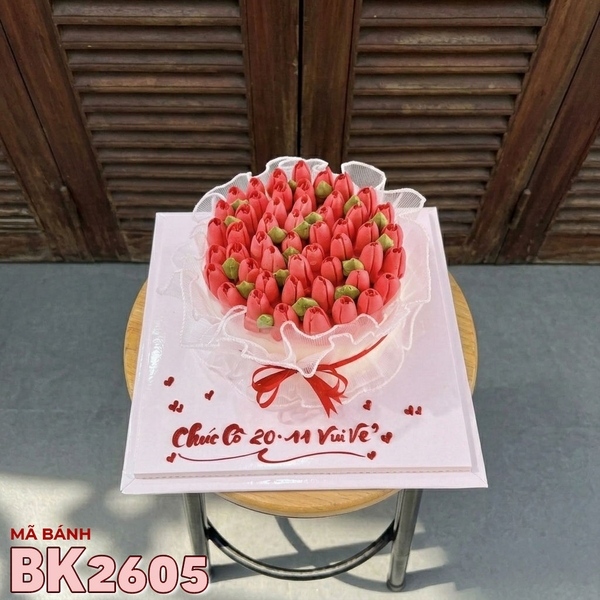 Bánh kem BK2605 bó hoa hồng đỏ kem bơ chúc mừng ngày nhà giáo Việt Nam 20-11