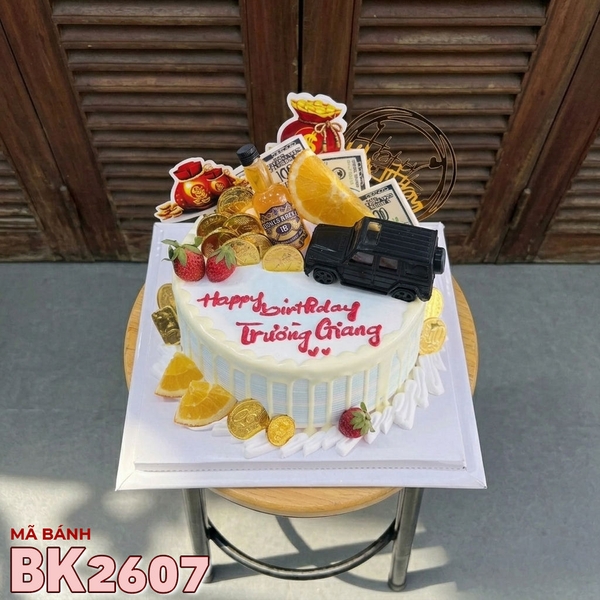 Bánh kem BK2607 ô tô đen tiền vàng sang trọng mừng sinh nhật bạn nam cá tính