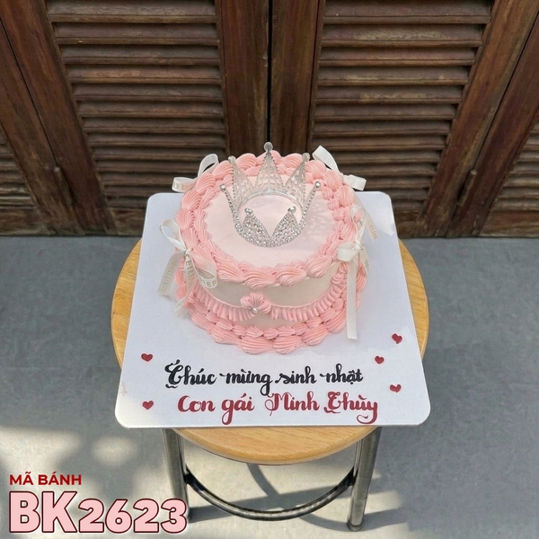 Bánh kem BK2623 vương miện công chúa hồng chúc mừng sinh nhật con gái yêu