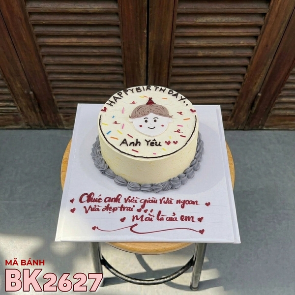 Bánh kem BK2627 vẽ hình bạn trai tóc mái ngố chúc mừng sinh nhật anh yêu