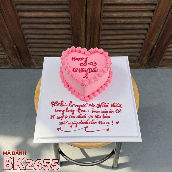 Bánh kem BK2655 trái tim hồng bắt kem lãng mạn ý nghĩa tri ân tặng cô giáo