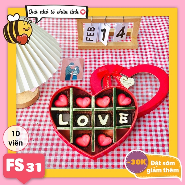 Hộp Socola Valentine trái tim 10 viên có ngăn FS31