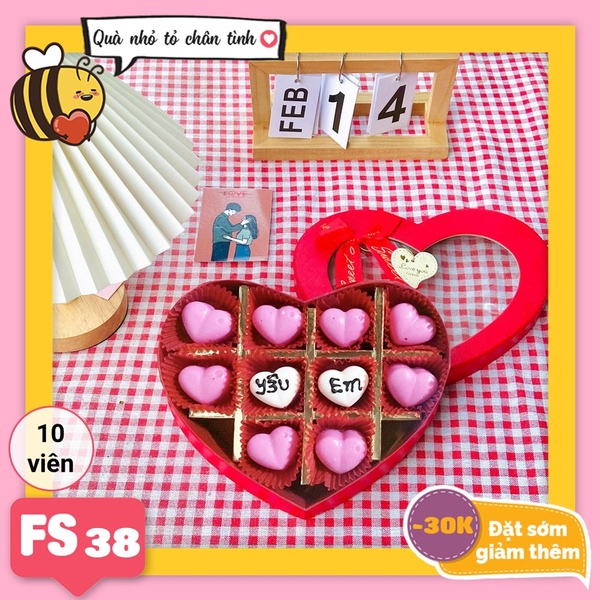 Hộp Socola Valentine trái tim 10 viên có ngăn FS38