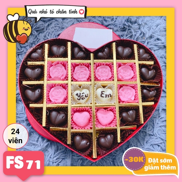 Hộp Socola Valentine trái tim 24 viên có ngăn FS71