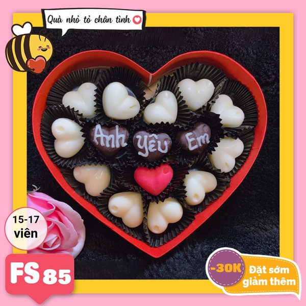 Hộp Socola Valentine trái tim 15-17 viên không ngăn FS85