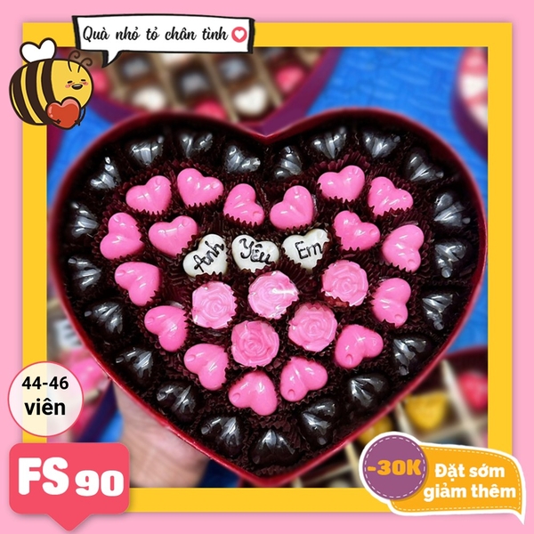 Hộp Socola Valentine trái tim 44-46 viên không ngăn FS90