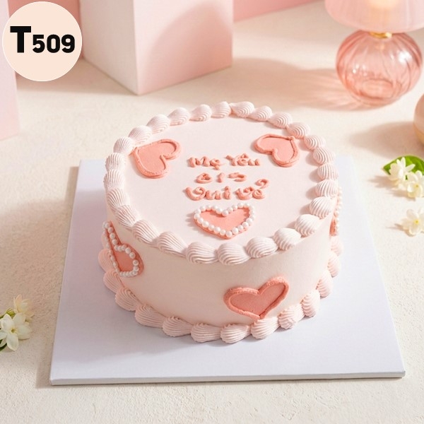 Bánh kem 8/3 T509 tạo hình trái tim hồng nổi 3D ngọt ngào