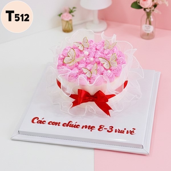 Bánh kem 8/3 T512 vườn hoa hồng tím bọc voan lộng lẫy