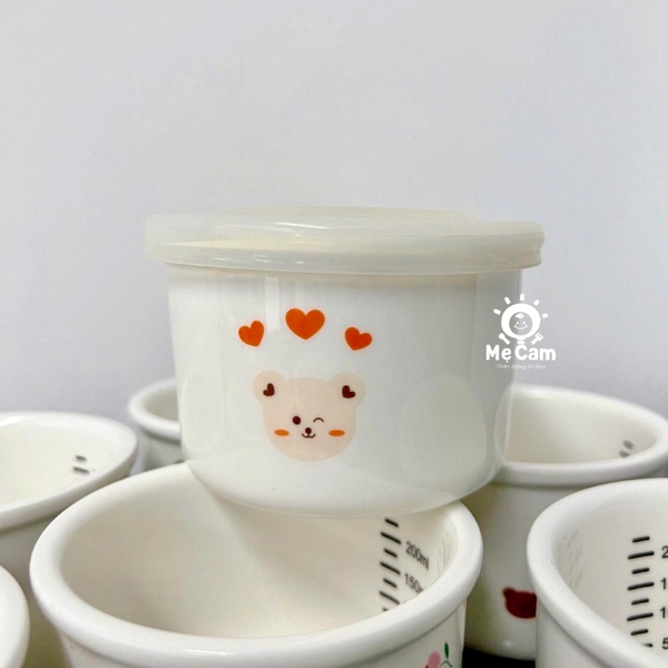 Hũ sứ chia vạch ml có nắp đậy Lion Baby