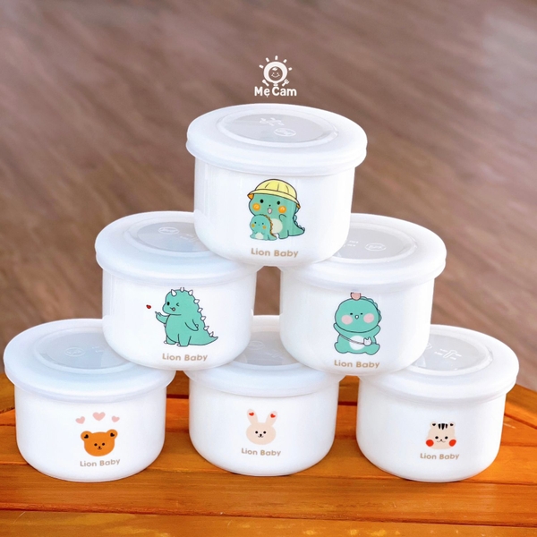 Hũ sứ chia vạch ml có nắp đậy Lion Baby