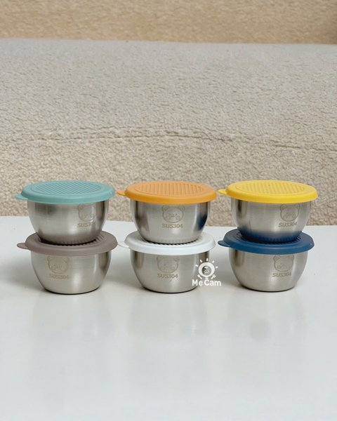 Set 6 hũ inox nhỏ có nắp đậy trữ đồ ăn dặm