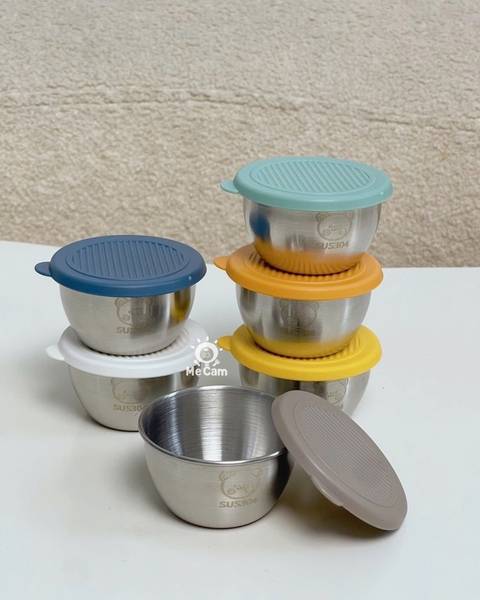 Set 6 hũ inox nhỏ có nắp đậy trữ đồ ăn dặm