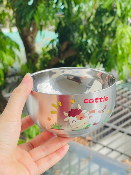 Bát inox cách nhiệt in hình dày dặn cho bé