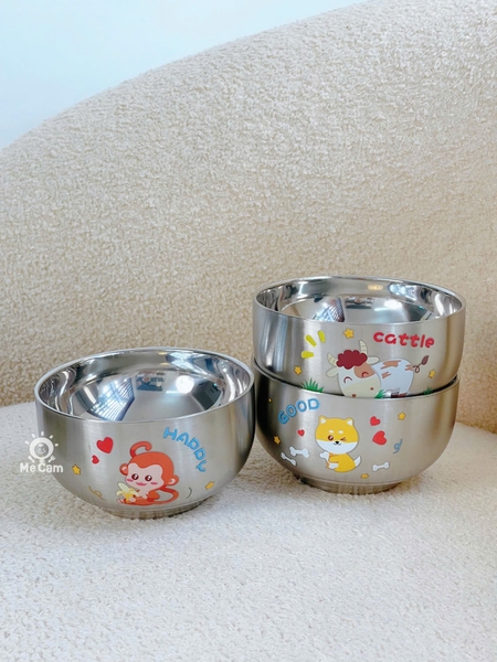 Bát inox cách nhiệt in hình dày dặn cho bé