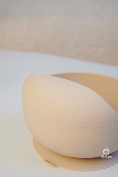 Bát silicone Coco Bear miệng vát cao kèm thìa