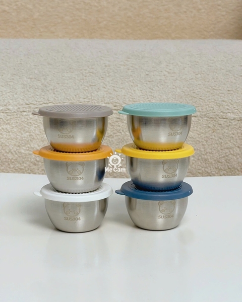 Set 6 hũ inox nhỏ có nắp đậy trữ đồ ăn dặm