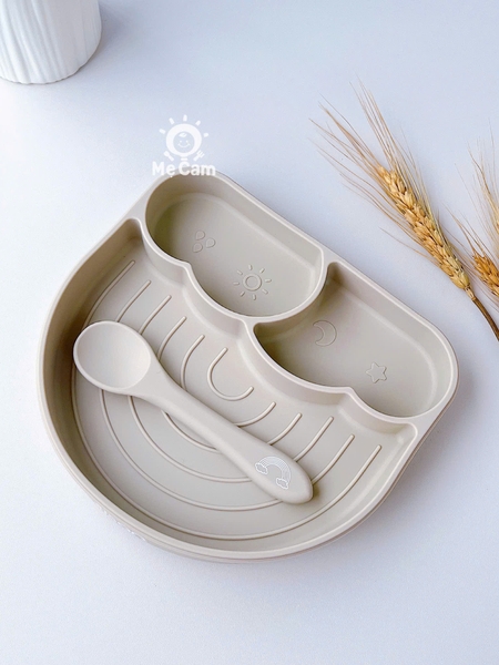 Khay ăn dặm silicone Misan hình cầu vồng kèm thìa