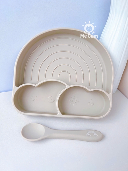Khay ăn dặm silicone Misan hình cầu vồng kèm thìa
