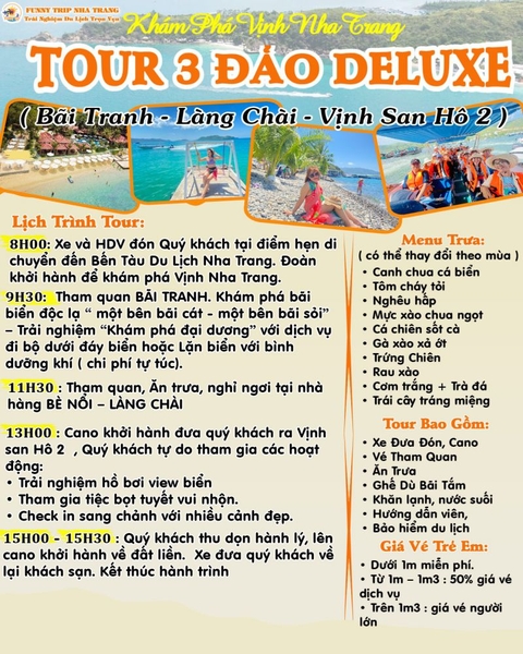 TOUR 3 ĐẢO DELUXE  – Khám Phá Vịnh Nha Trang ( ƯU ĐÃI GIẢM NGAY ĐẾN 20 %)