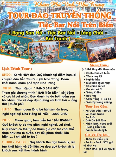 TOUR ĐẢO - BAR  NỔI TRÊN BIỂN  (Tour Tàu Gỗ Truyền Thống)