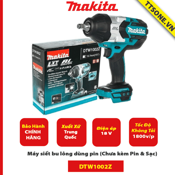 Máy siết bu lông dùng pin Makita DTW1002Z 18V (Chưa kèm Pin & Sạc)-Chính Hãng